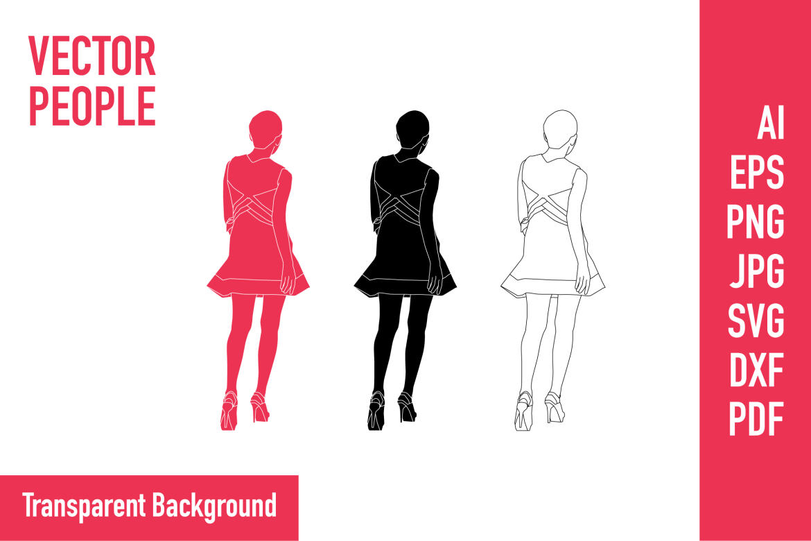 Vector Illustration Of Elegant Woman Walking Looks From Behind Flat