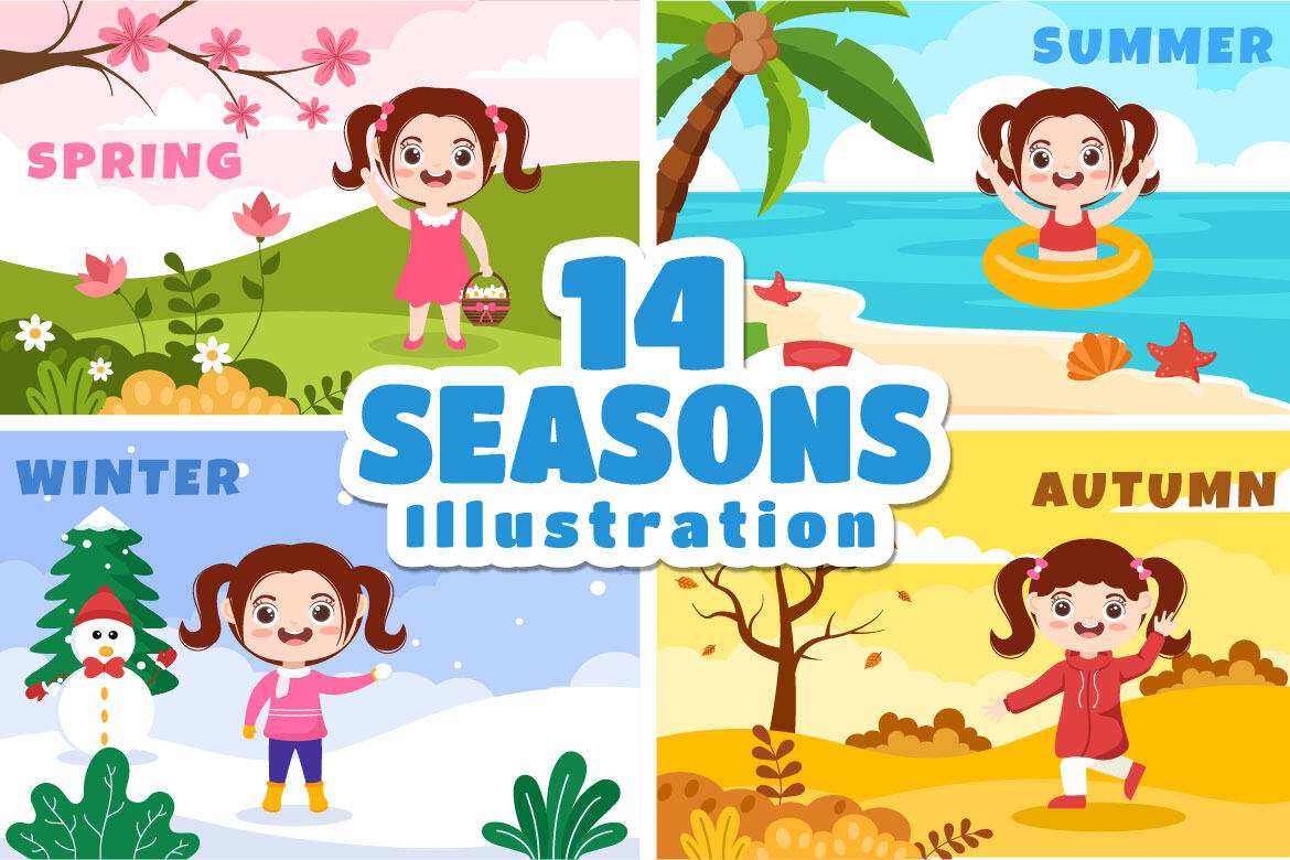 Scenery Of The Four Seasons Of Nature Illustration Deeezy