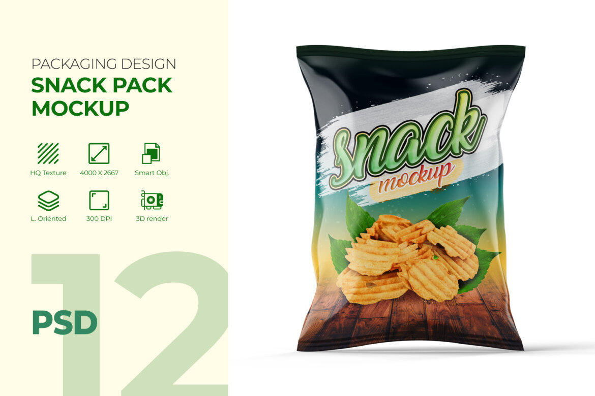 Snack Or Potato Chips Packaging Bag Mockup Deeezy