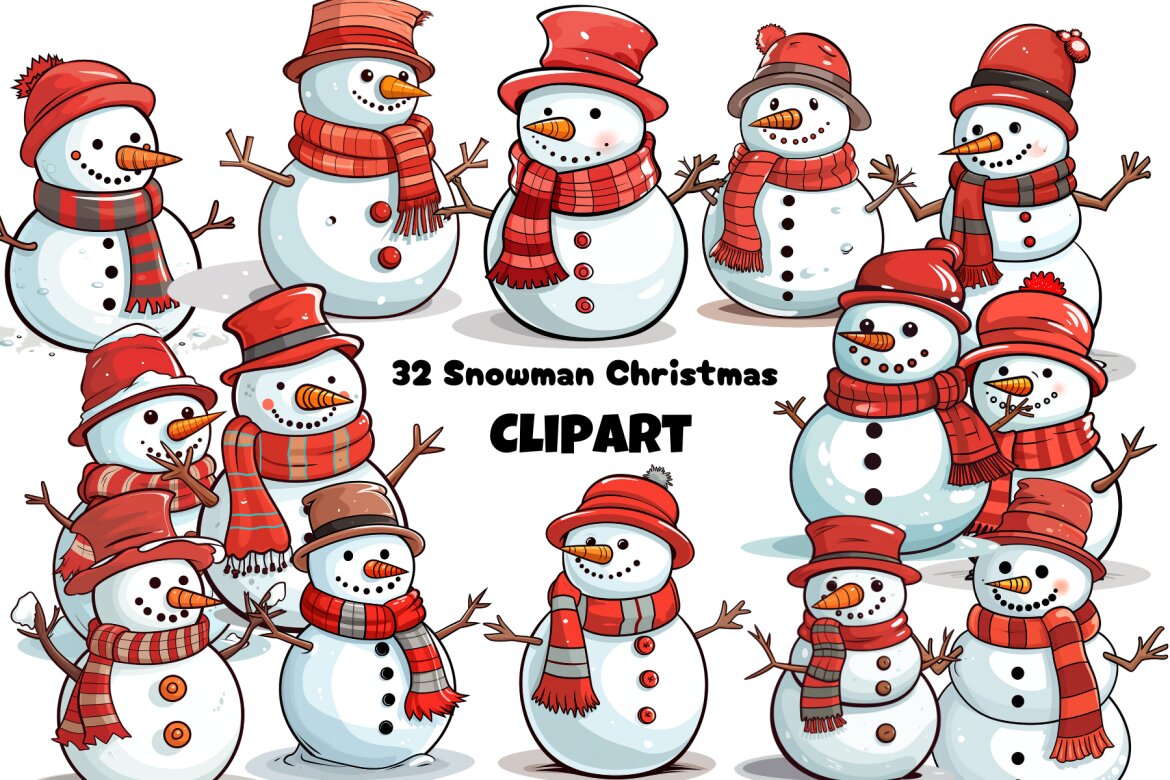 Watercolor Cute Snowman Clipart Deeezy