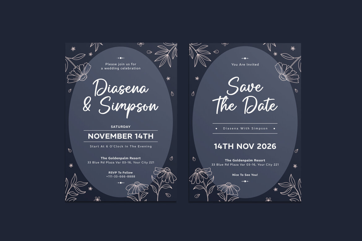 Clean Florish Wedding Invitation Template | Deeezy