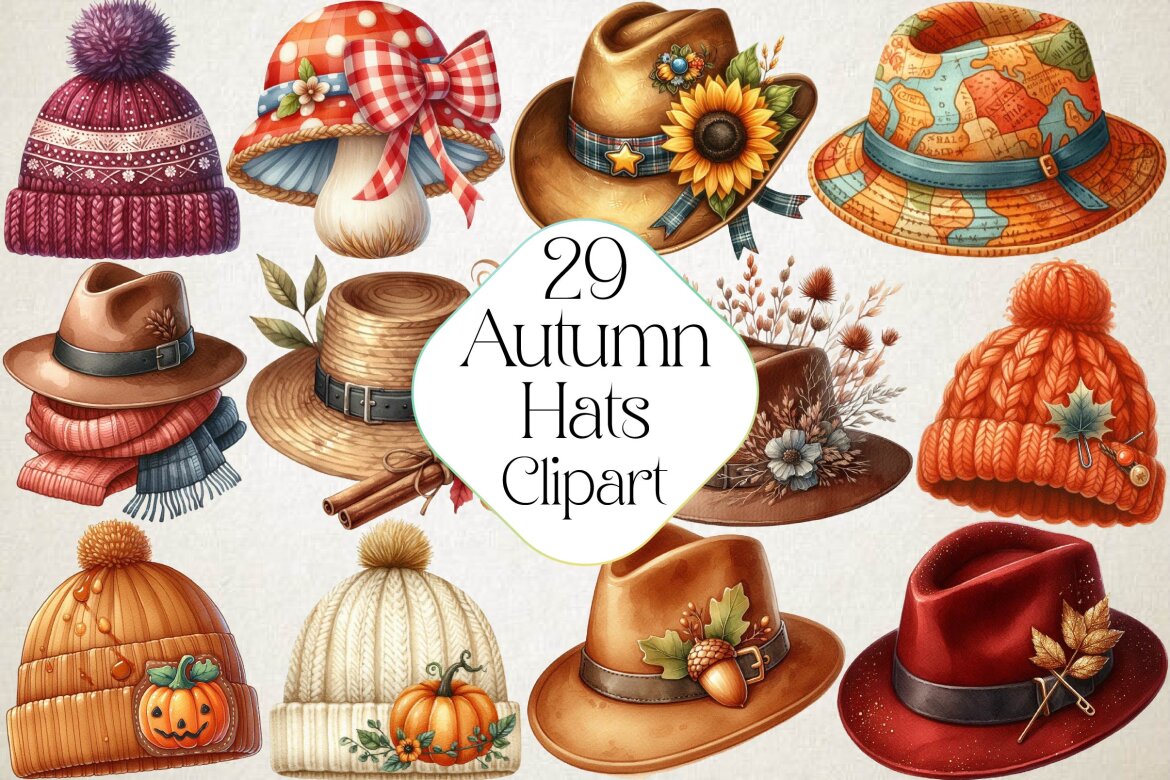 Autumn Hats Sublimation Clipart | Deeezy