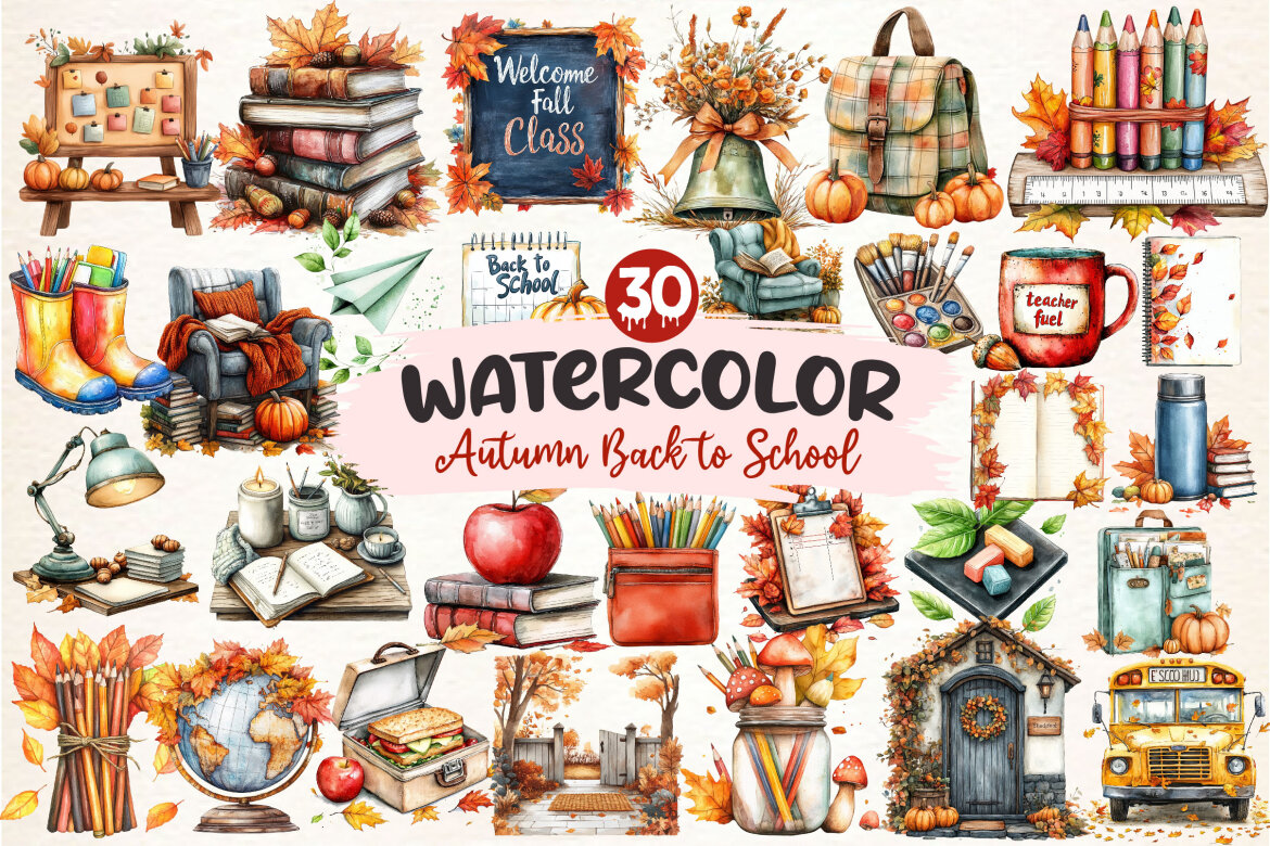Autumn Back to School Clipart | Deeezy