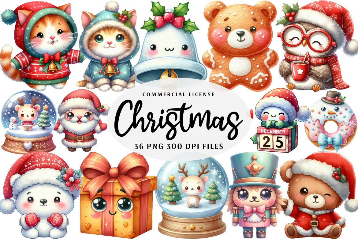 Jolly Kawaii Christmas – Cute Holiday Clipart | Deeezy