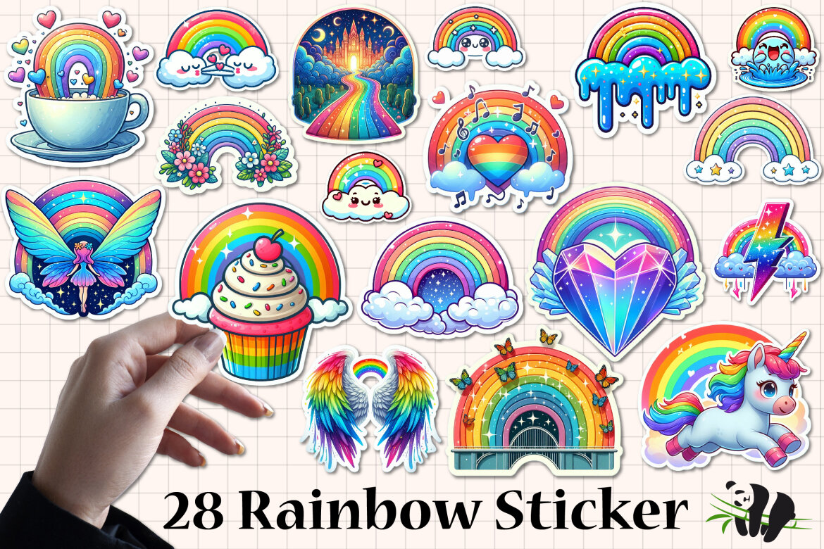 Rainbow Sticker Design Bundle PNG | Deeezy