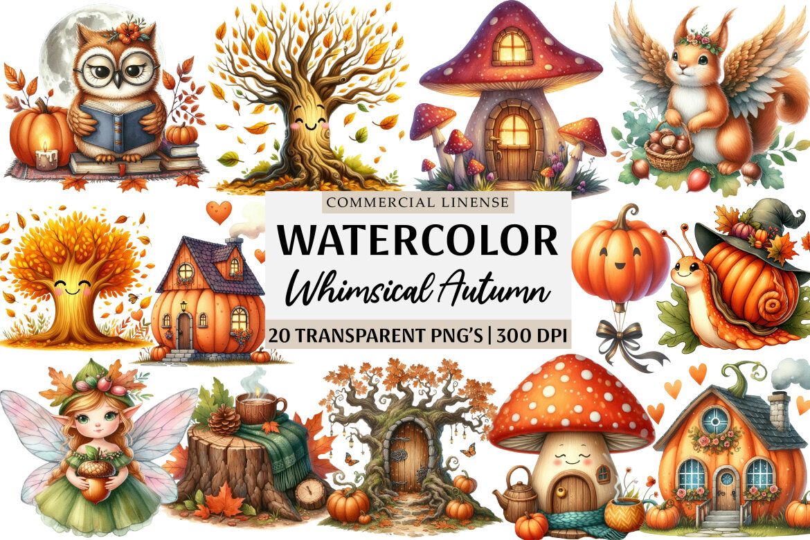 Whimsical Autumn Clipart Bundle | Deeezy