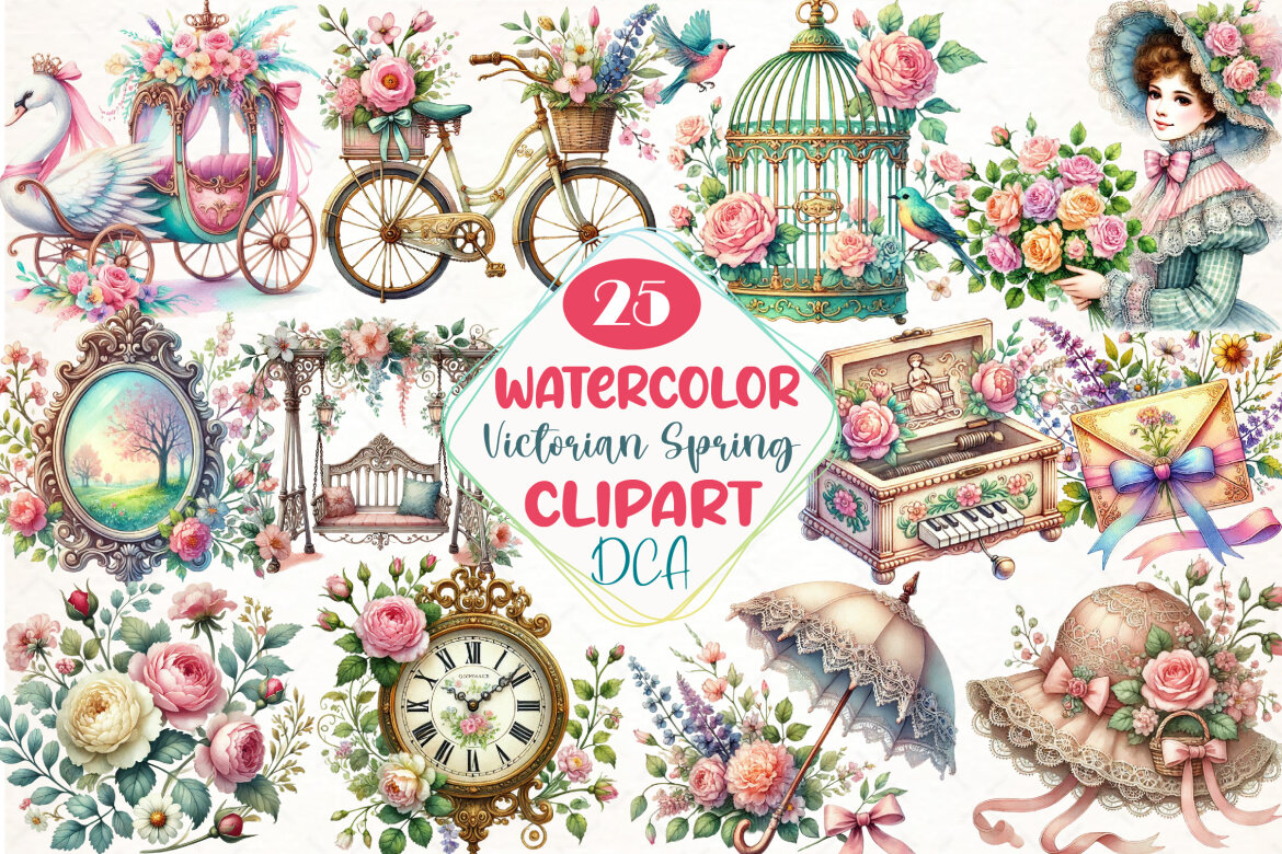 Beautiful Victorian Spring Clipart | Deeezy