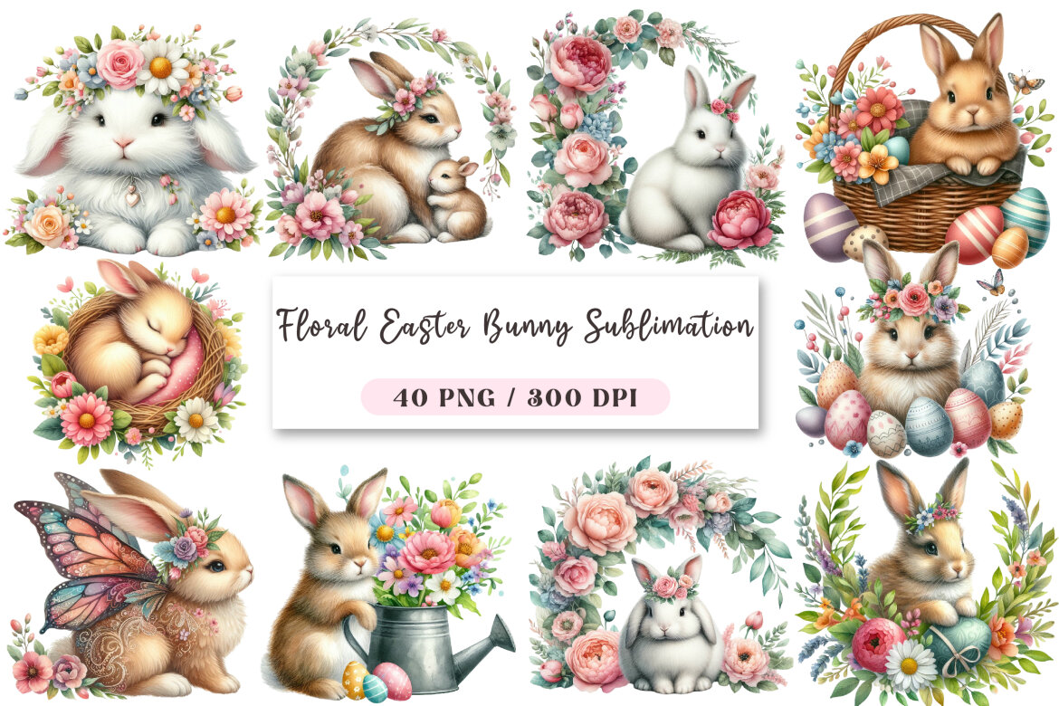 Floral Easter Bunny Sublimation Bundle | Deeezy