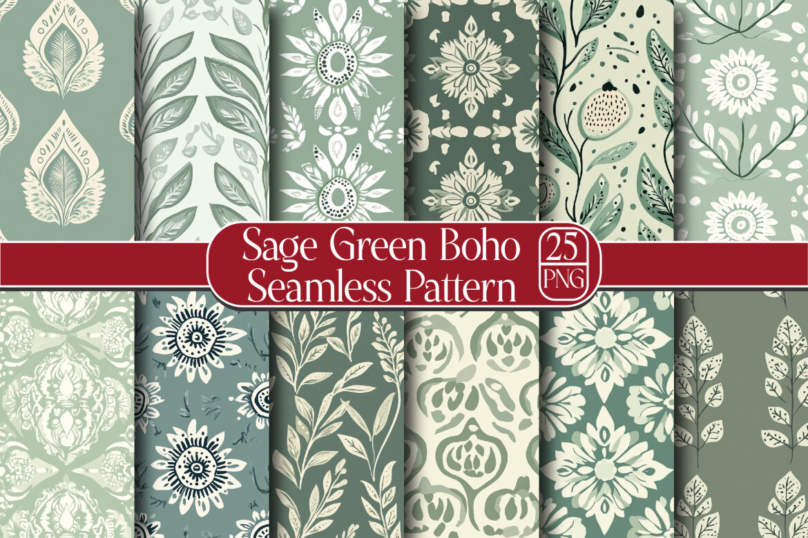 Sage Green Boho Seamless Pattern | Deeezy