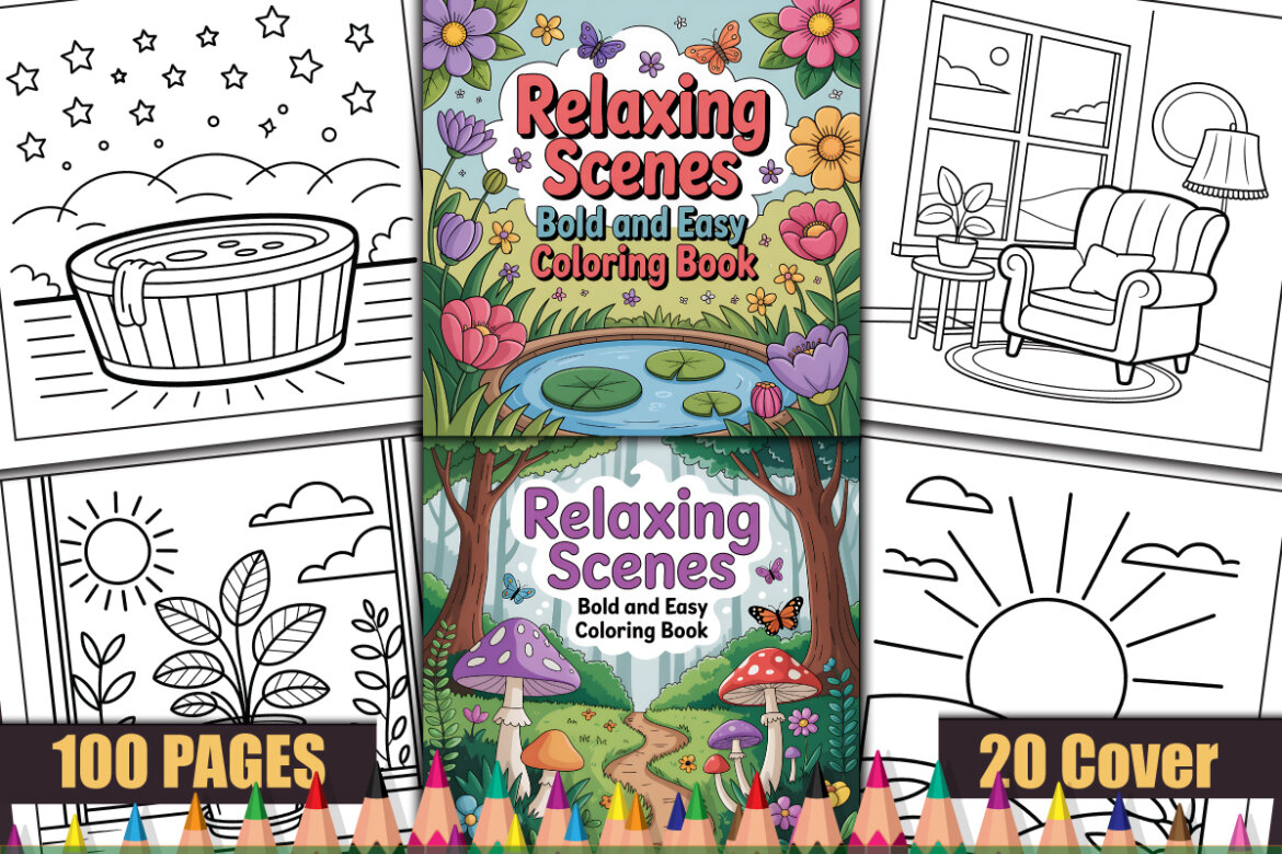 100 Relaxing Scenes Bold and Easy Coloring Pages | Deeezy