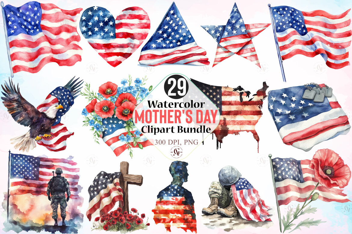 Watercolor Memorial Day Clipart Bundle | Deeezy