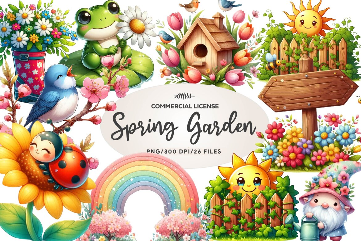 Cute Cartoon Spring Garden Clipart | Deeezy