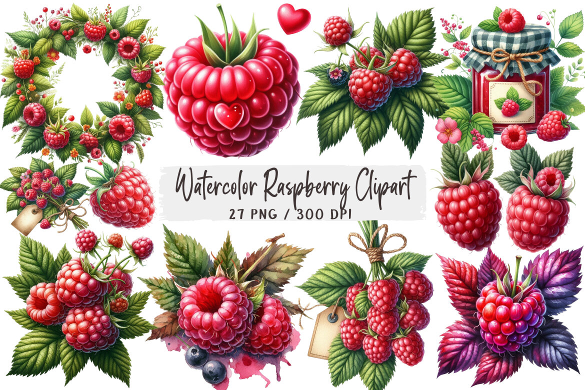 Watercolor Raspberry Clipart | Deeezy