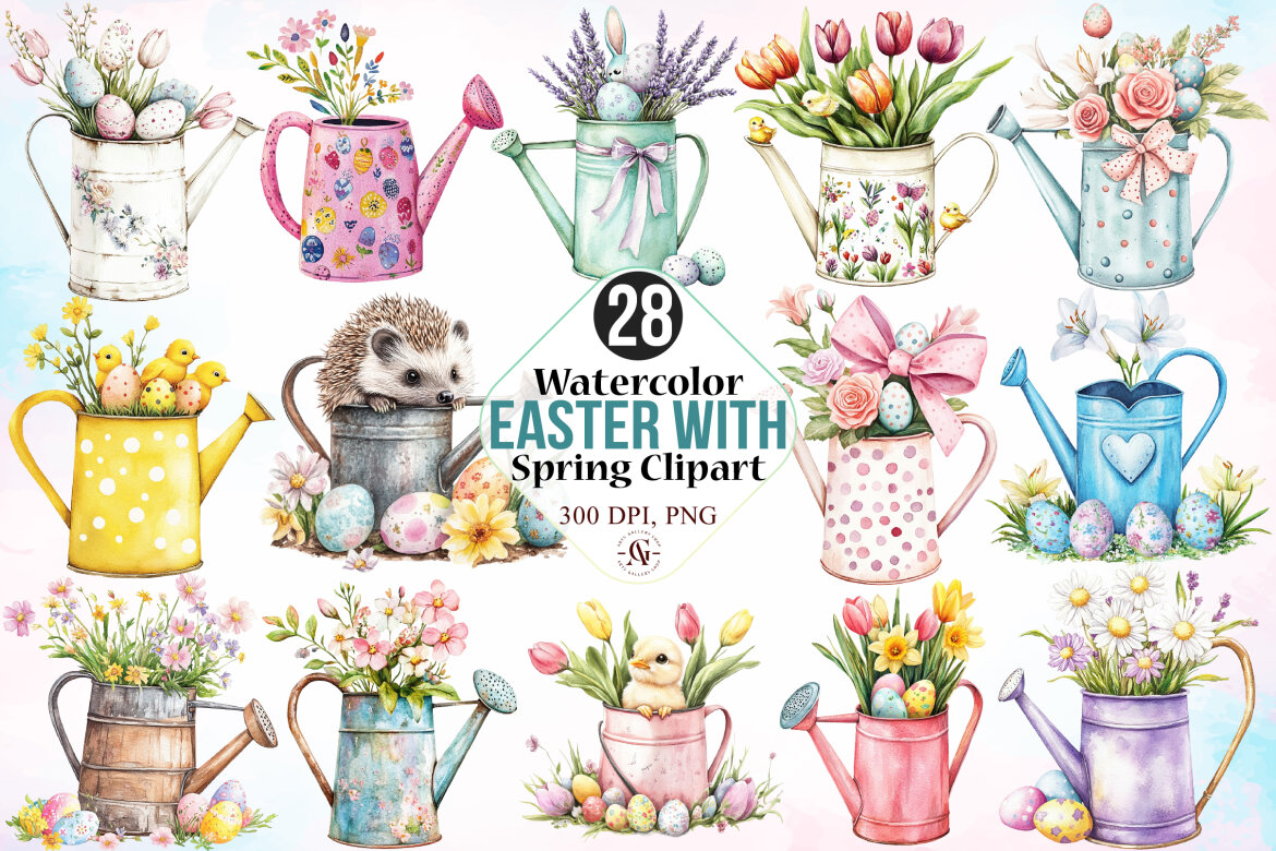 Watercolor Easter with Spring Clipart | Deeezy