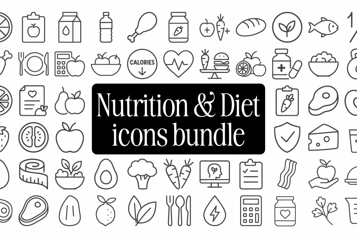 Nutrition and Diet Icons Bundle – Line Art | Deeezy