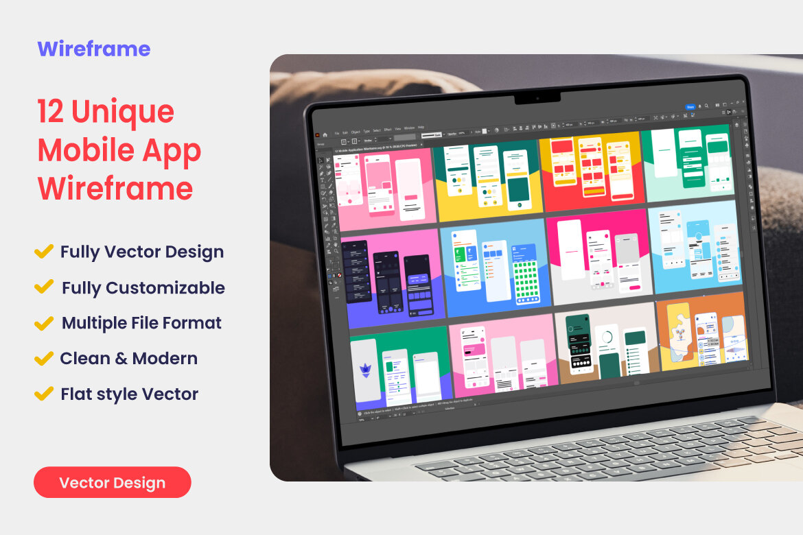 12 Unique Mobile App Wireframe Vector Design Set | Deeezy
