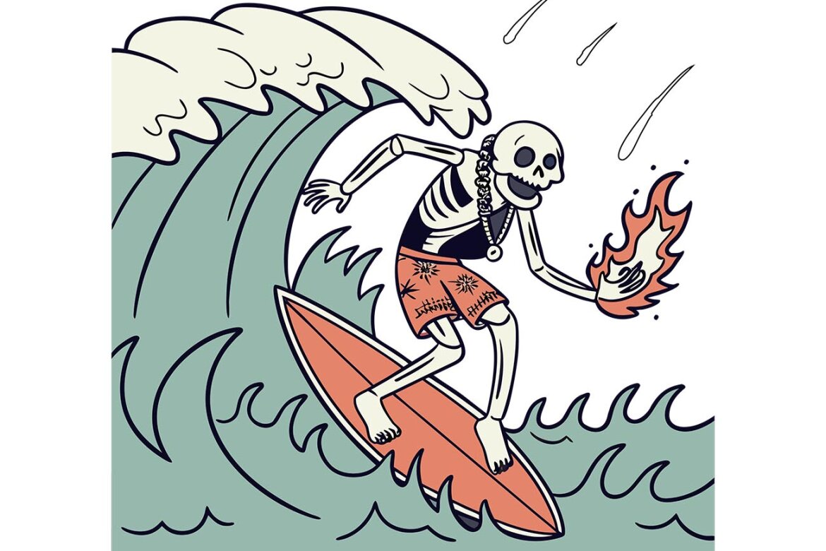 Skeleton Riding Waves Illustration | Deeezy