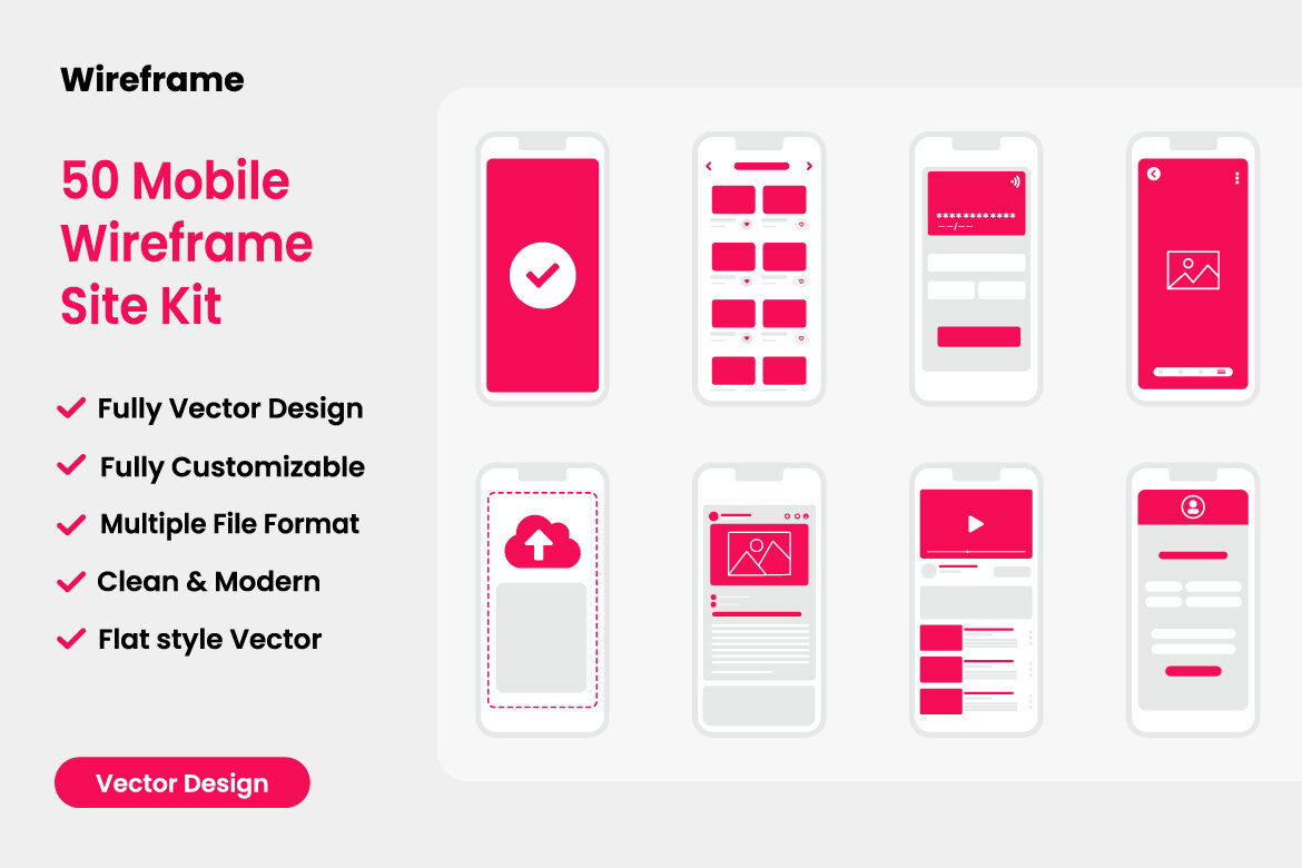 50 Mobile Wireframe Modern UI Site Kit | Deeezy