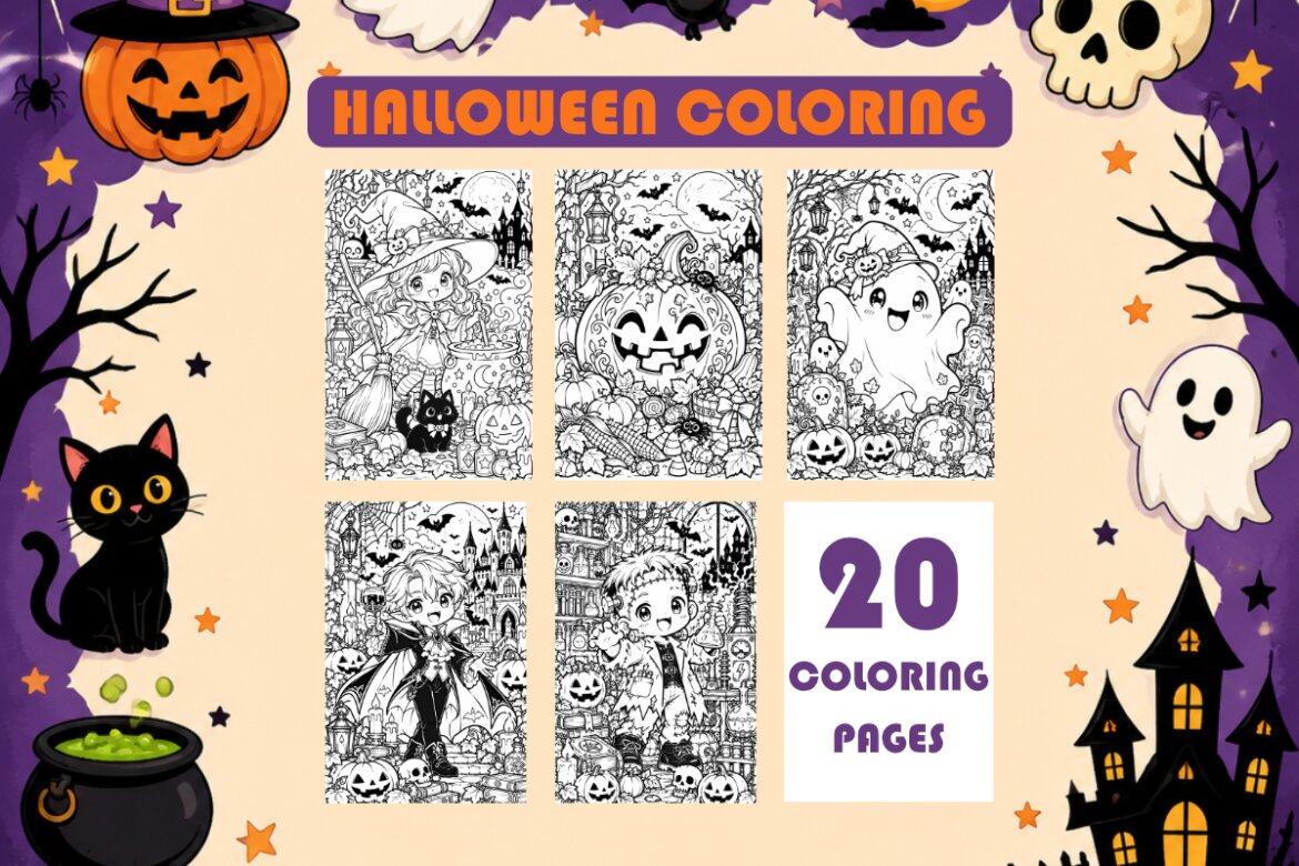 Halloween Coloring Pages for Kids – 20 Cute Spooky Characters | Deeezy