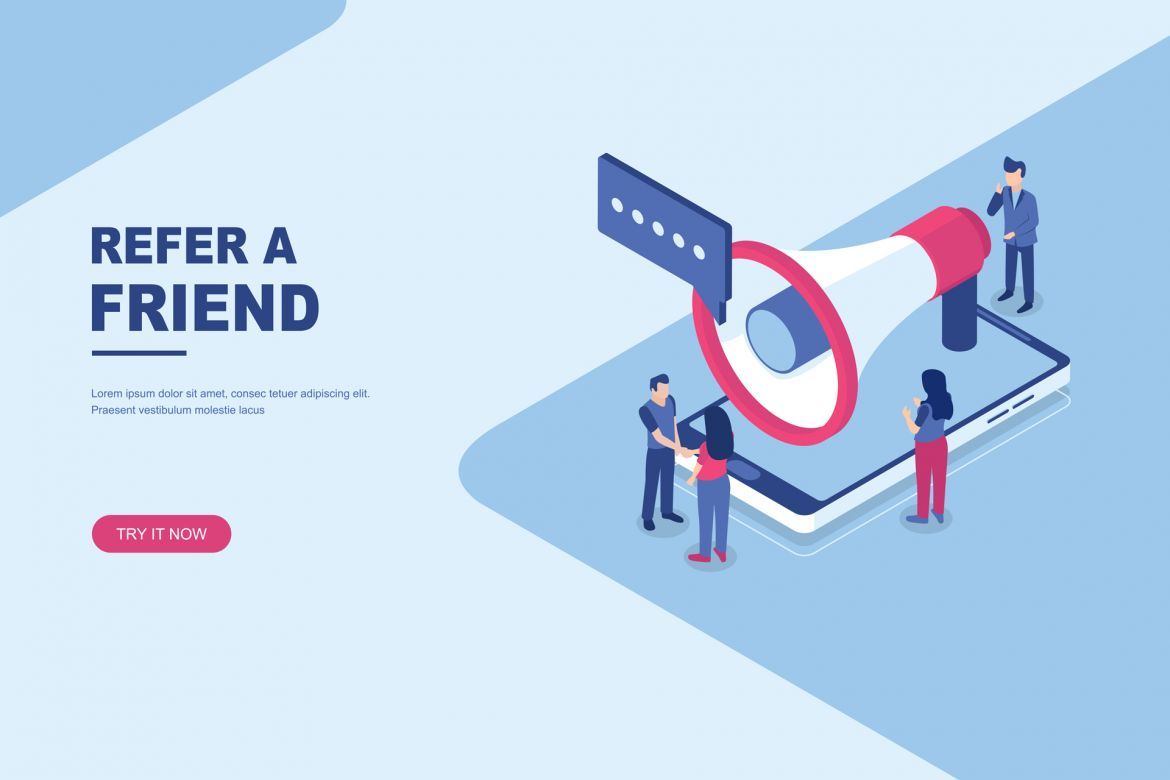 Refer a friend flat isometric landing page | Deeezy