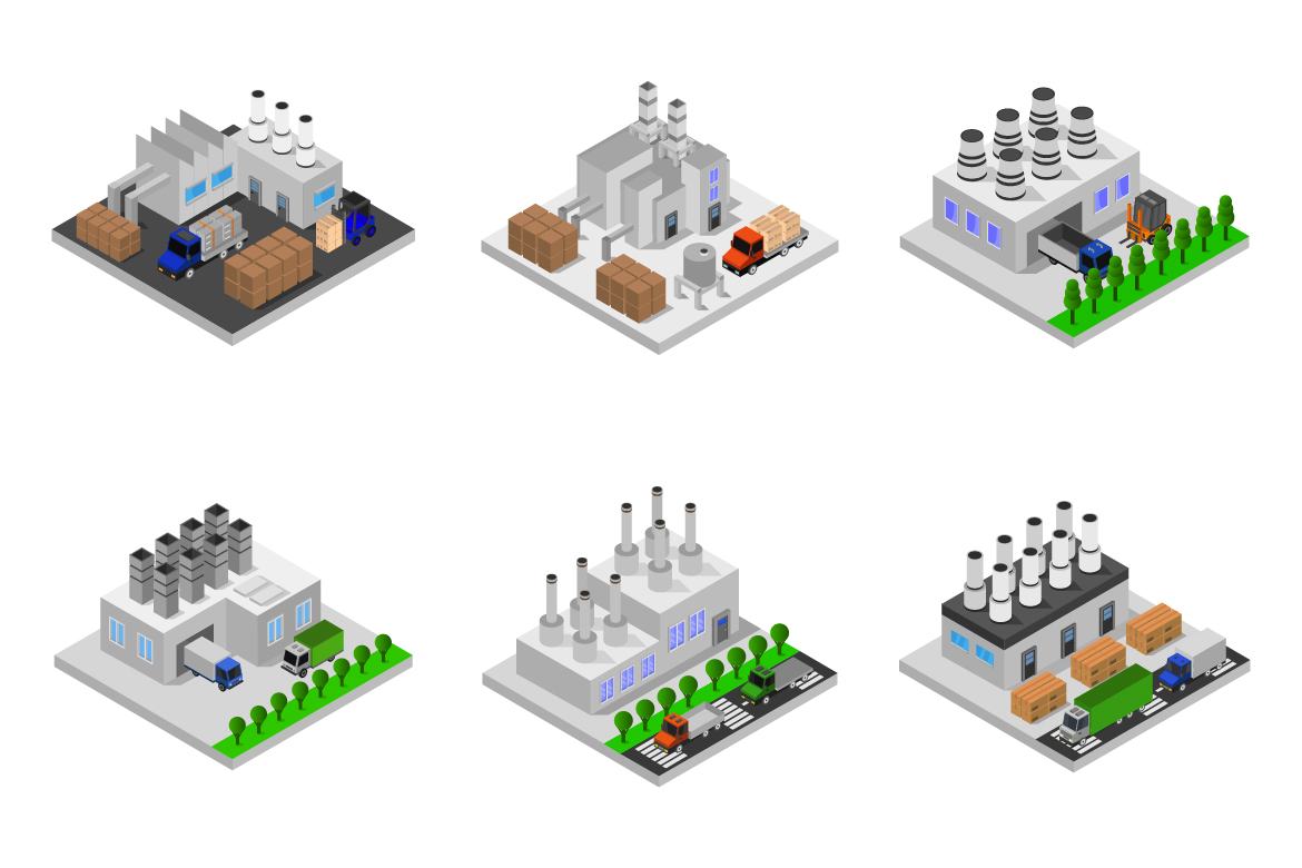 6 isometric buildings set - Factory 4 | Deeezy