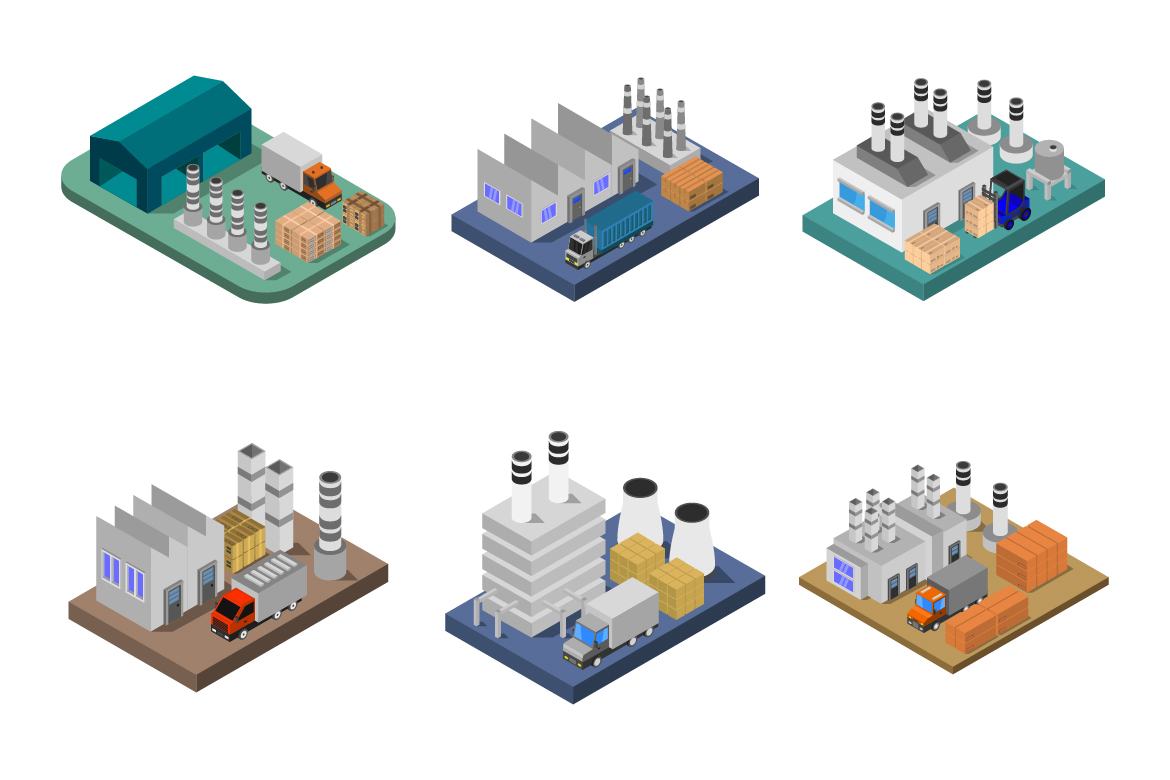 6 isometric buildings set - Factory 7 | Deeezy