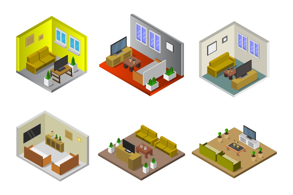 6 isometric interior set - livingroom 1 | Deeezy