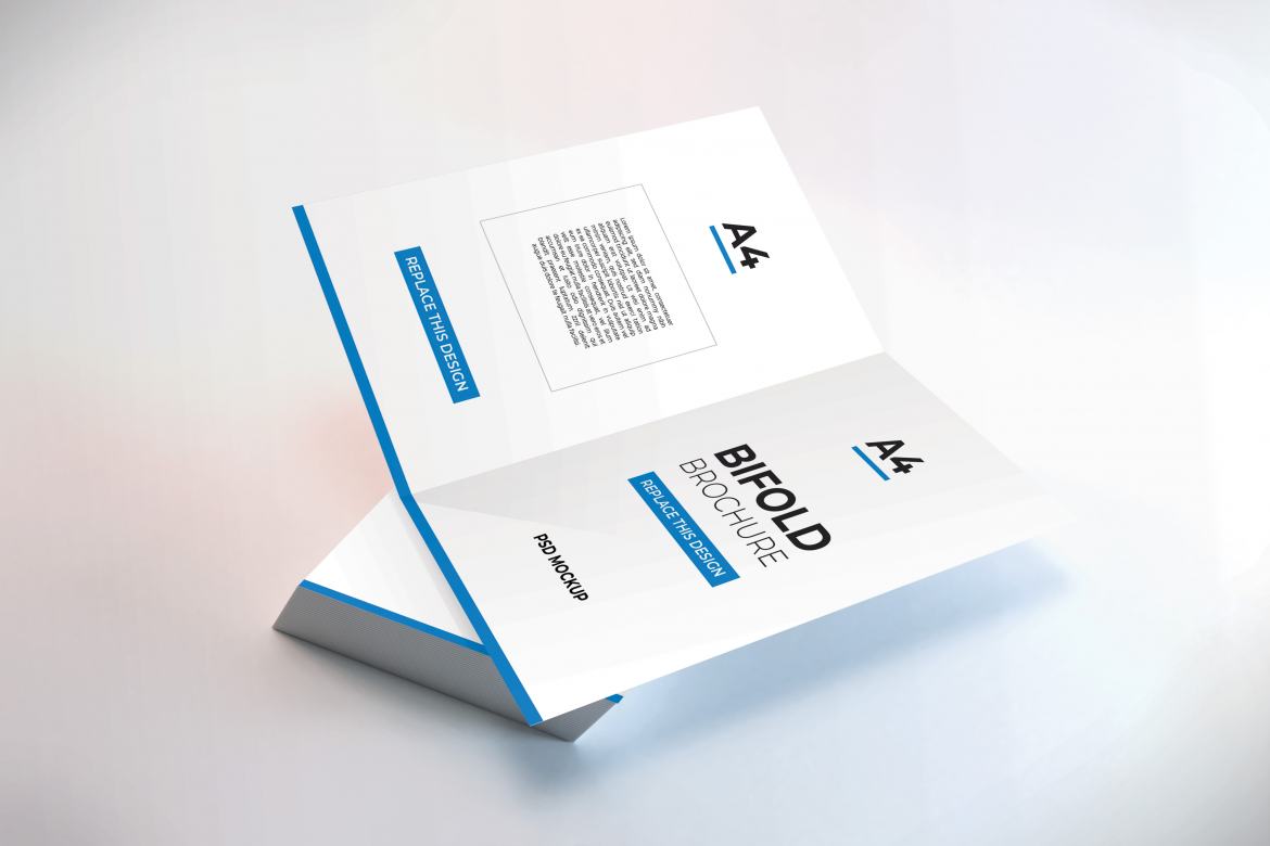 Realistic A4 Bifold Brochure Photoshop Mockup | Deeezy