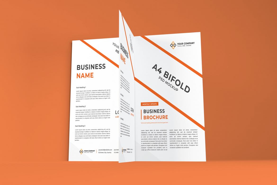 Realistic A4 Bifold Brochure Photoshop Mockup | Deeezy