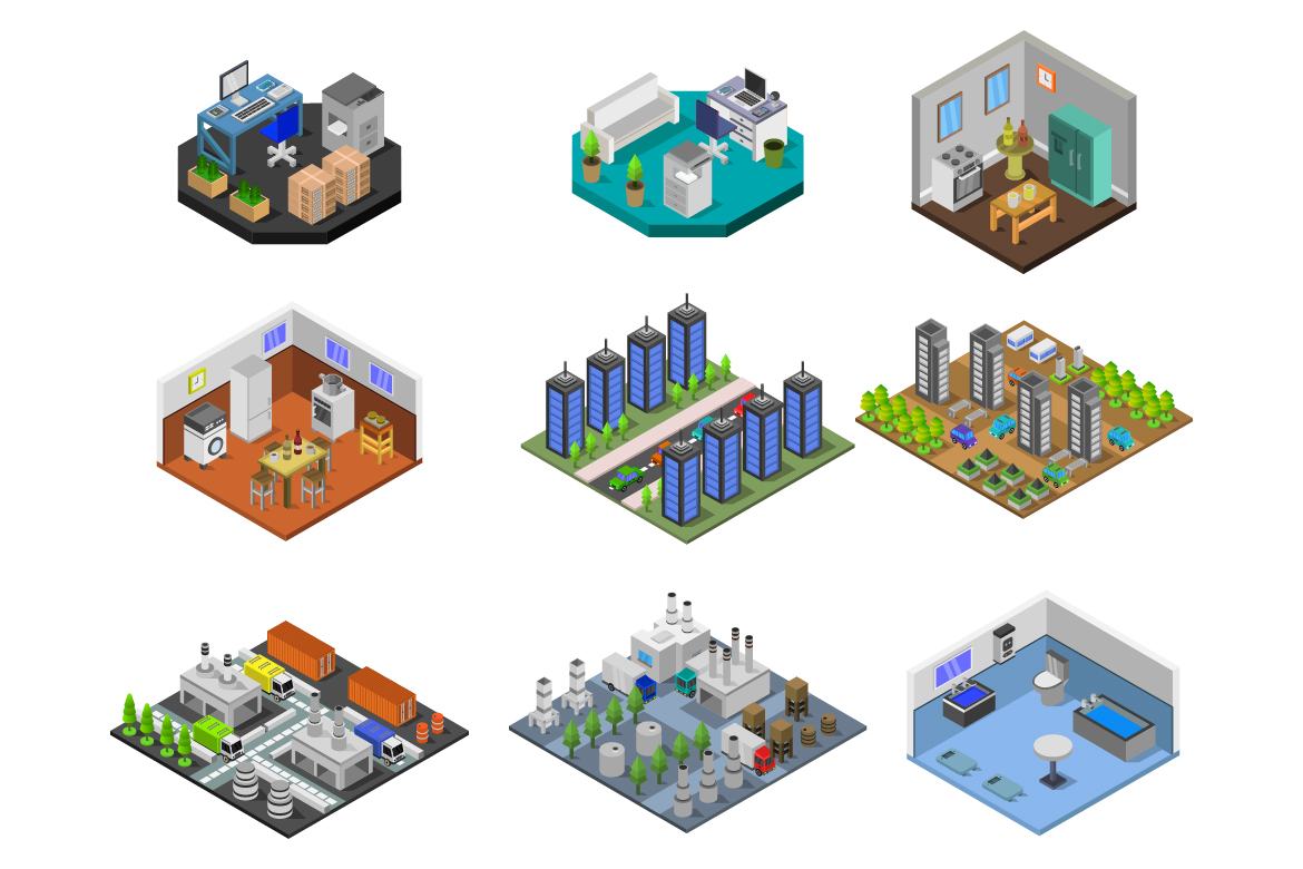 6 isometric buildings set - various 50 | Deeezy