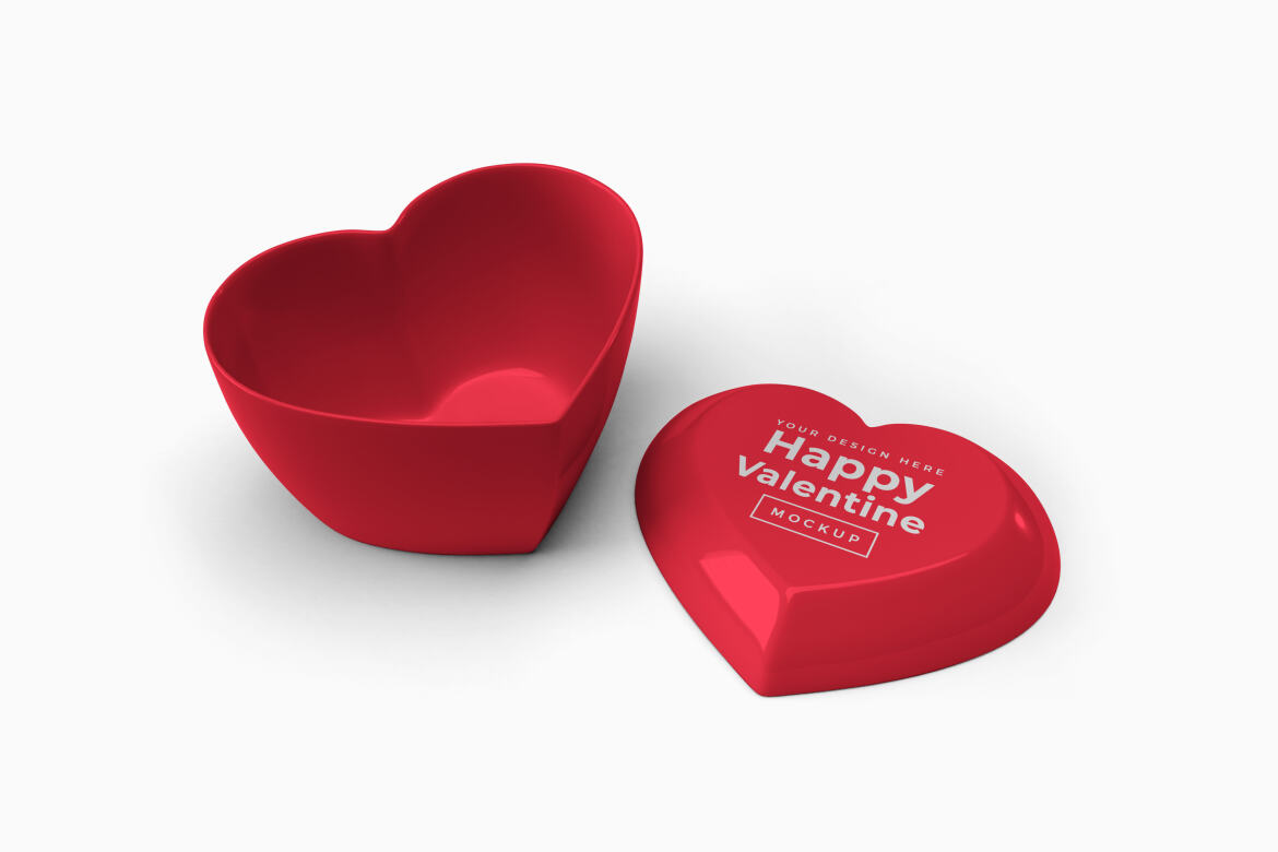 Valentine Love Heart Container with Lid Mockup Template Deeezy