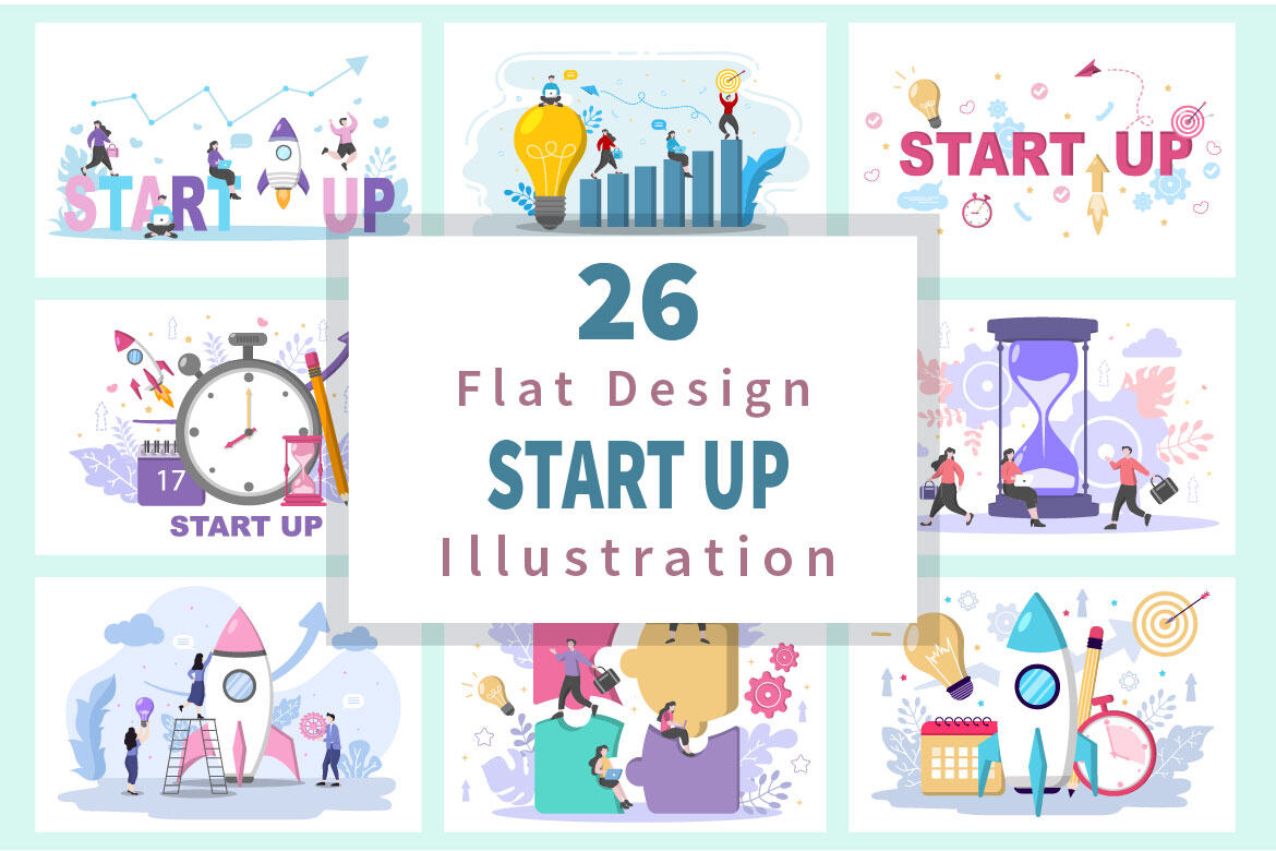 26 Business Startup Flat Illustration | Deeezy