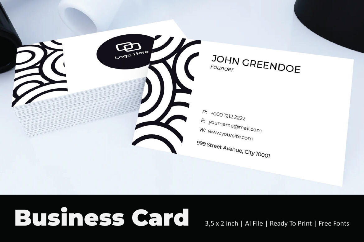 Circle Black White Business Card Template | Deeezy