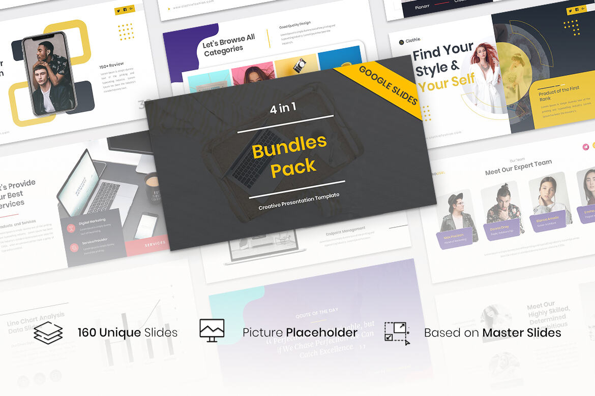 4 in 1 Bundles Pack Creative Google Slides Template | Deeezy