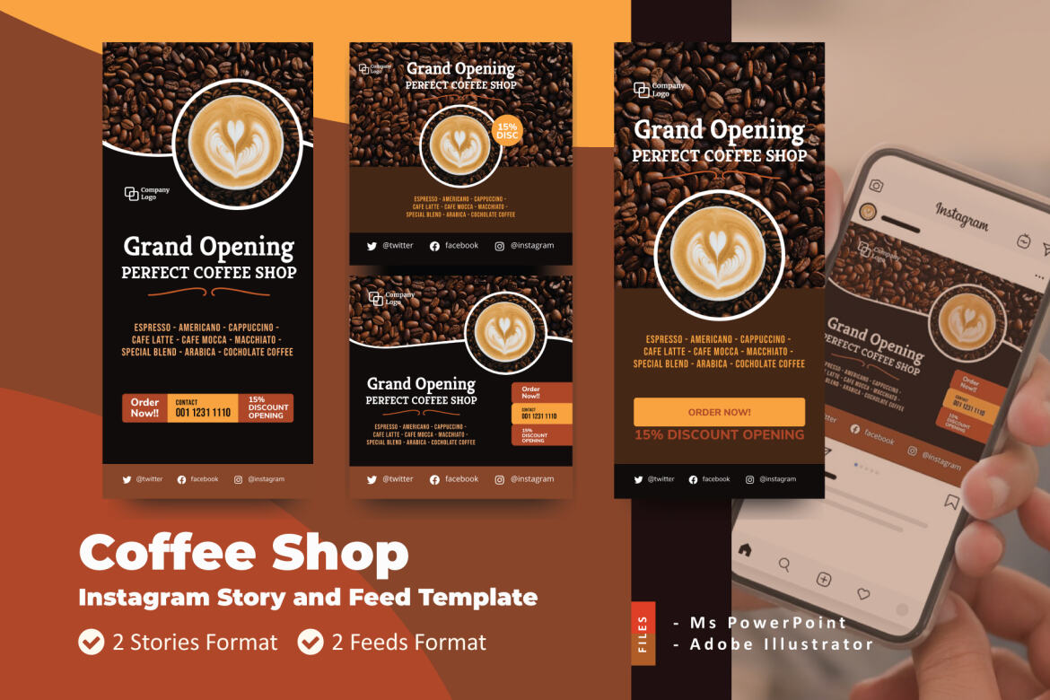 Coffee Shop Opening Instagram Story and Feed Social Media Template Deeezy