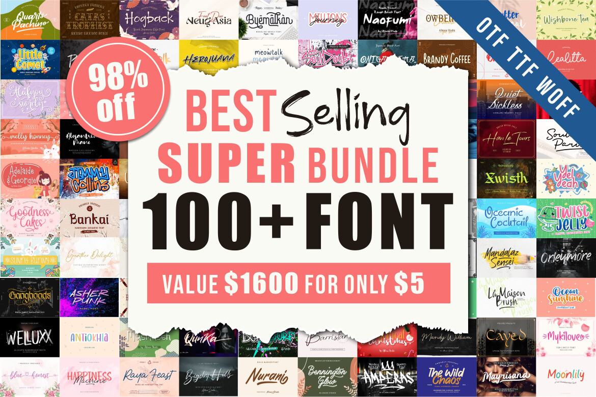 Best Selling 100 Plus Fonts Super Bundle | Deeezy