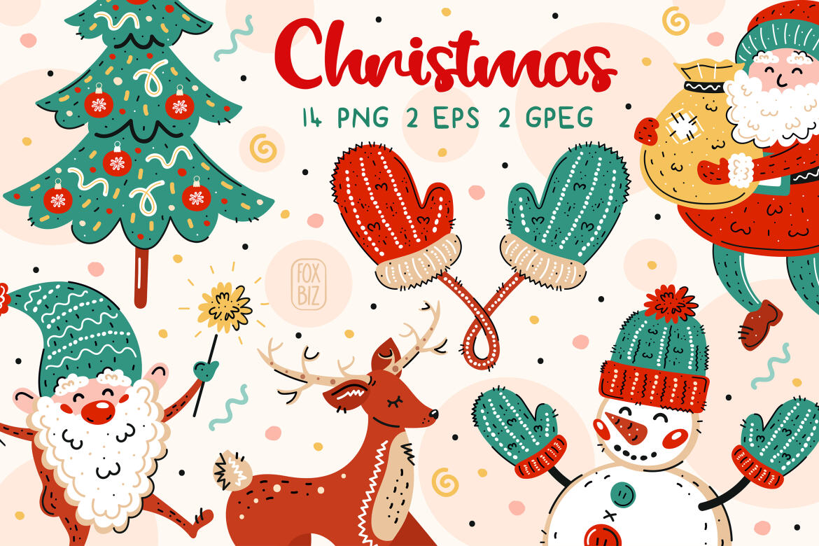 Christmas clip art. New Year illustrations | Deeezy