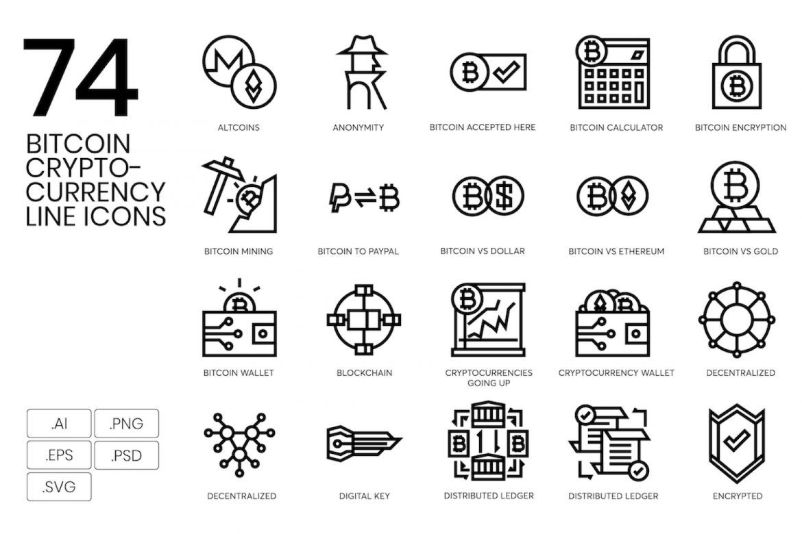 74 Bitcoin & Cryptocurrency Line Icons | Deeezy