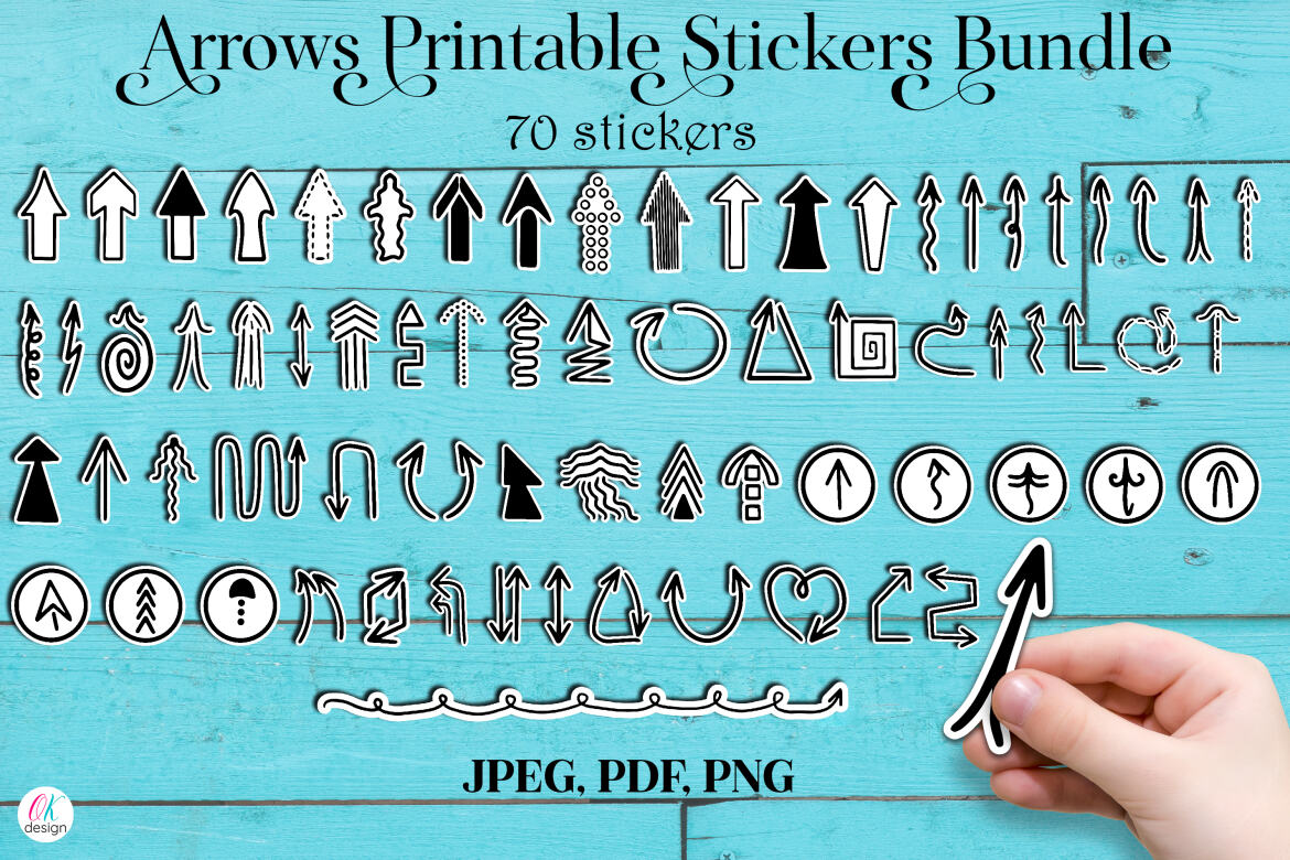 Arrows Printable Stickers Bundle. 70 designs. PNG, JPEG, PDF. | Deeezy