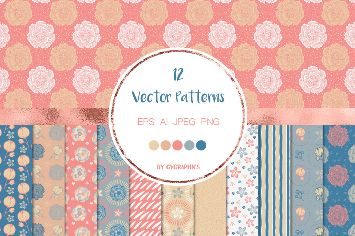 Blue and Pink Nature Vector Patterns | Deeezy