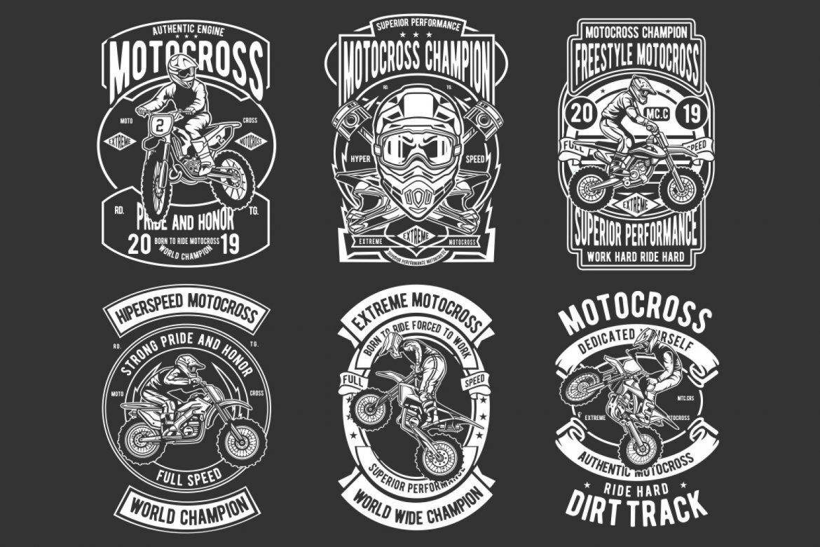 6 Motocross Badges Design Set | Deeezy