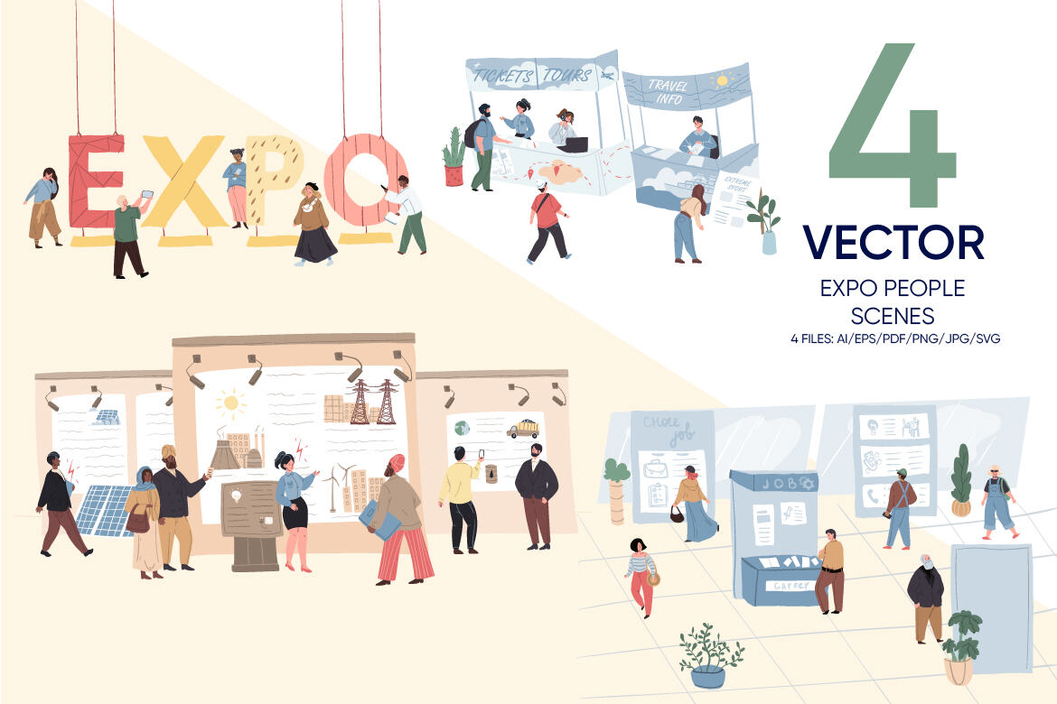 4 vector scenes expo people - different field of activity | Deeezy