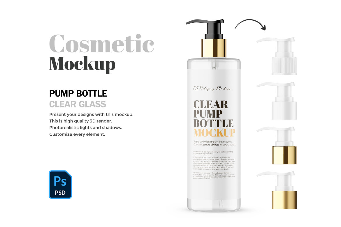 Clear Pump Bottle - Cosmetic Product Mockup | Deeezy