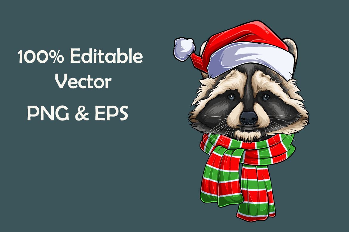 funny christmas raccoon dog head with santa claus hat scarf xmas | Deeezy