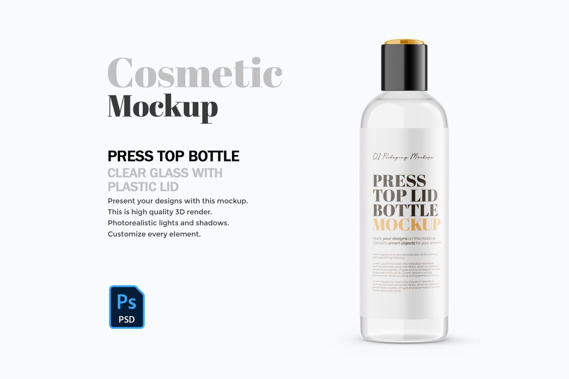 Clear Press Top Bottle - PSD Mockup | Deeezy