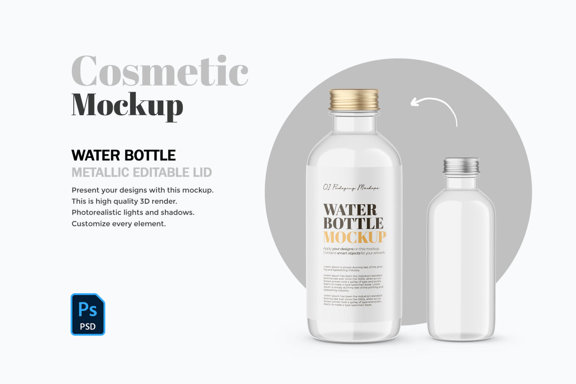 Glass Water Bottle With Editable Lid - PSD Mockup | Deeezy