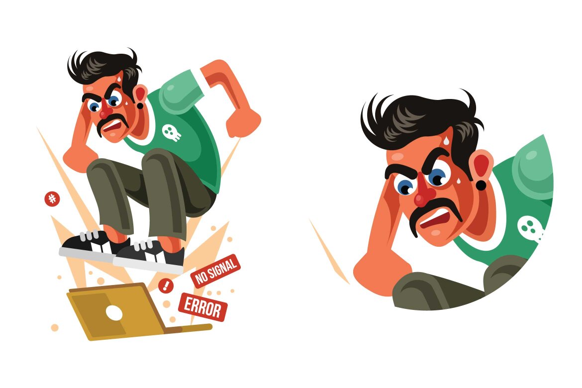 Man Angry with Laptop Computer Vector Illustration | Deeezy
