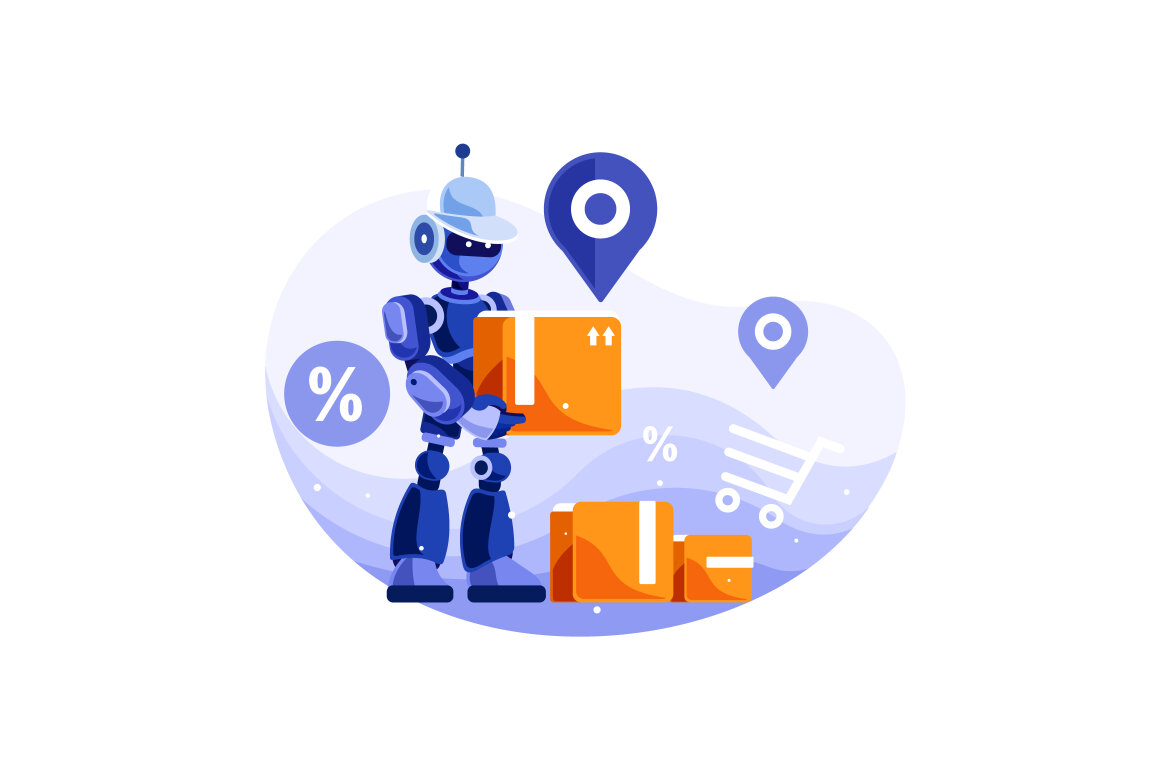 Robot Delivery Service Vector Illustration | Deeezy