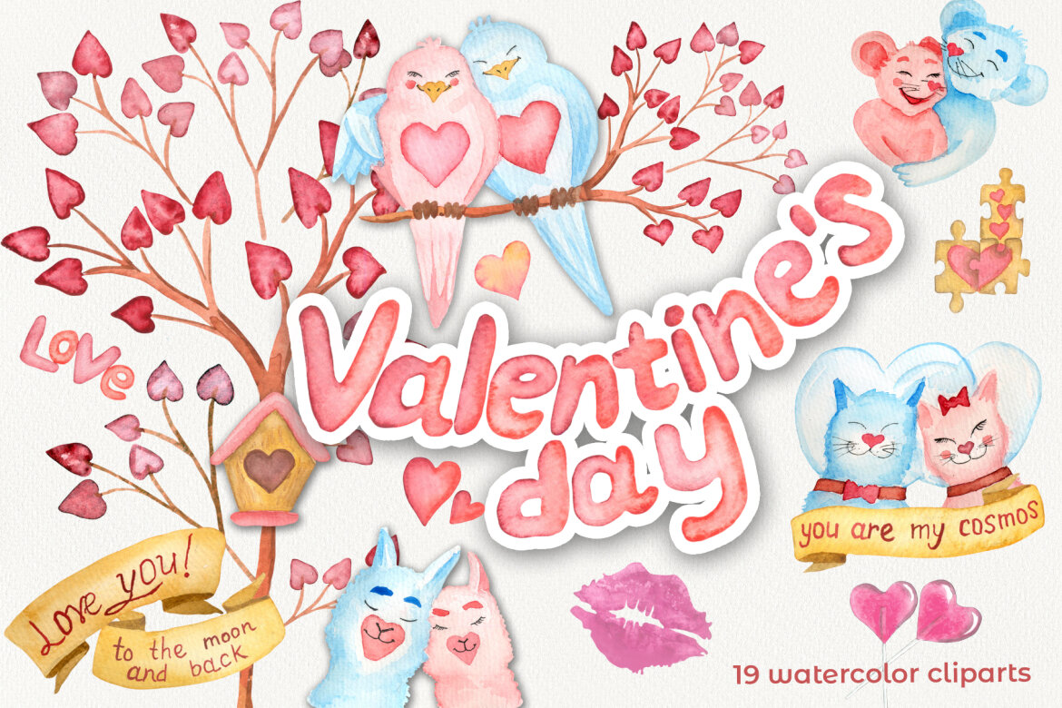 Valentine's Day Watercolor Cliparts | Deeezy