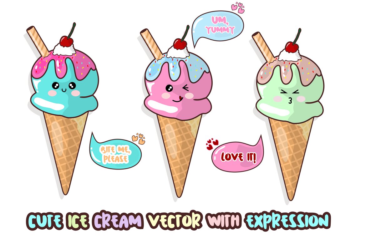 Cute Ice Cream Vector With Ekspression | Deeezy